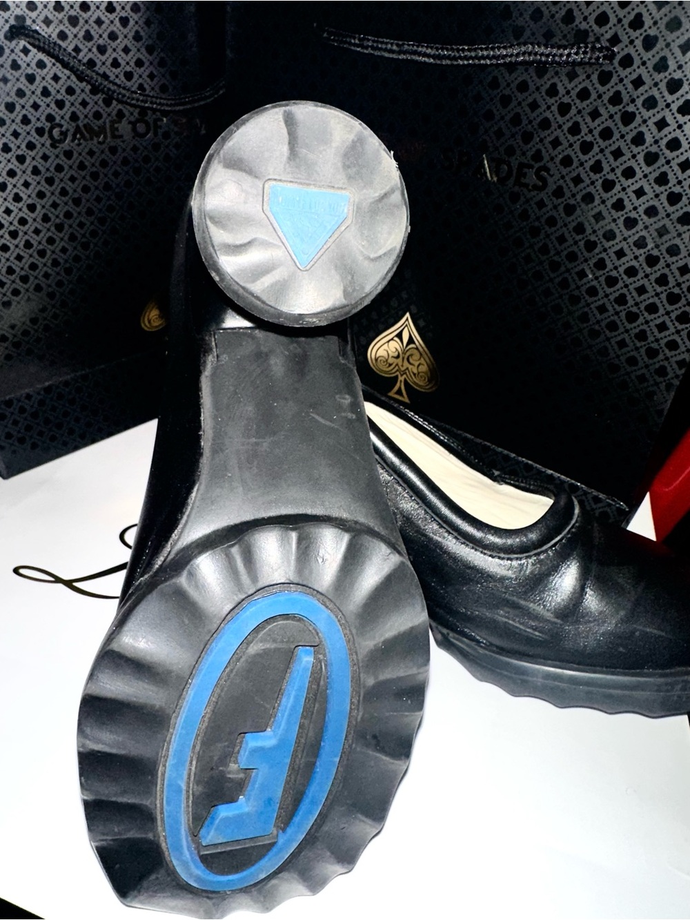 Make Me An OfferJohn ! Black Leather -Rounded Sculpted Heel Pumps.-7.5 - Picture 10 of 11